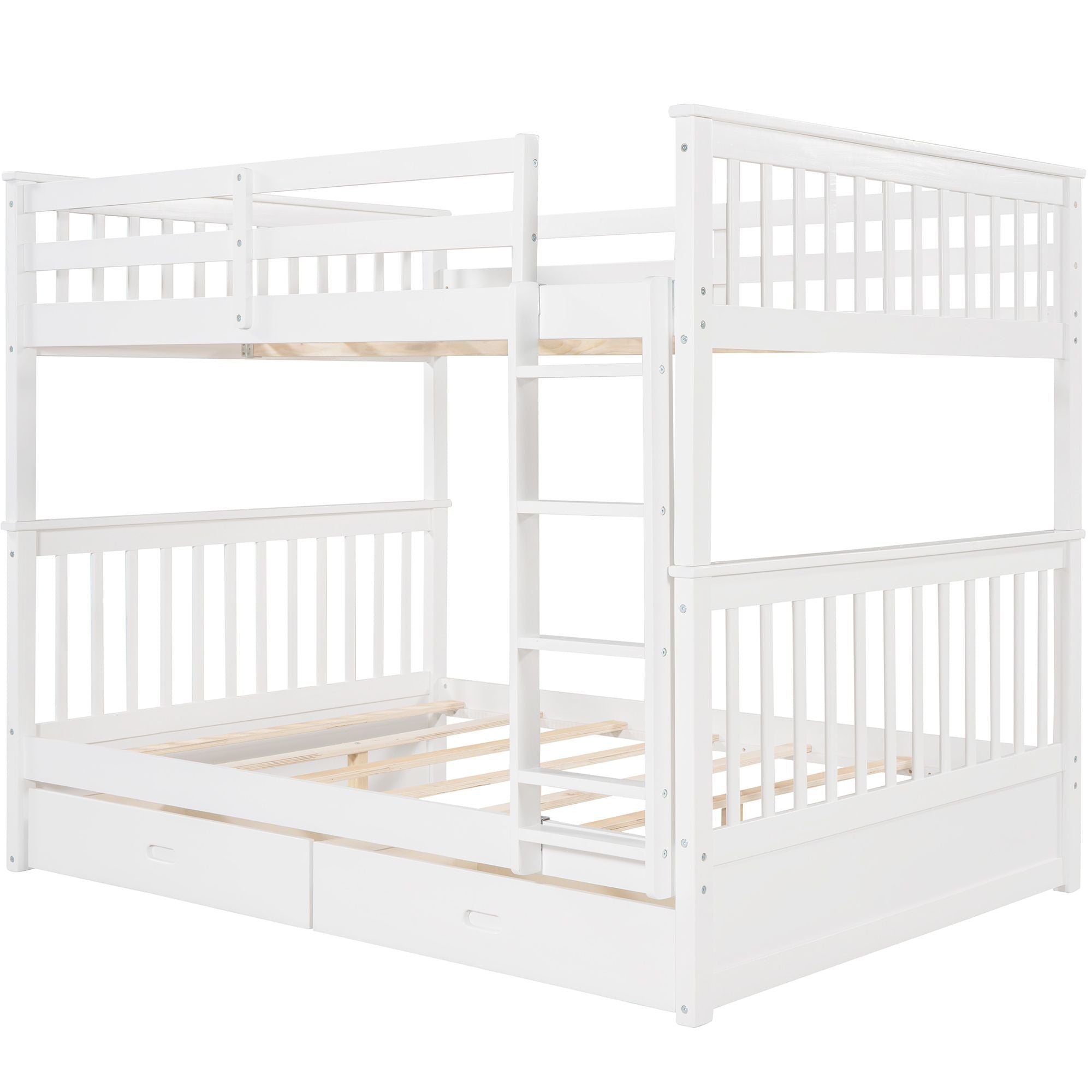 Full Over Full Wood Bunk Bed with Storage Drawers and Ladders in White | Just Better Bunk Beds - View 5