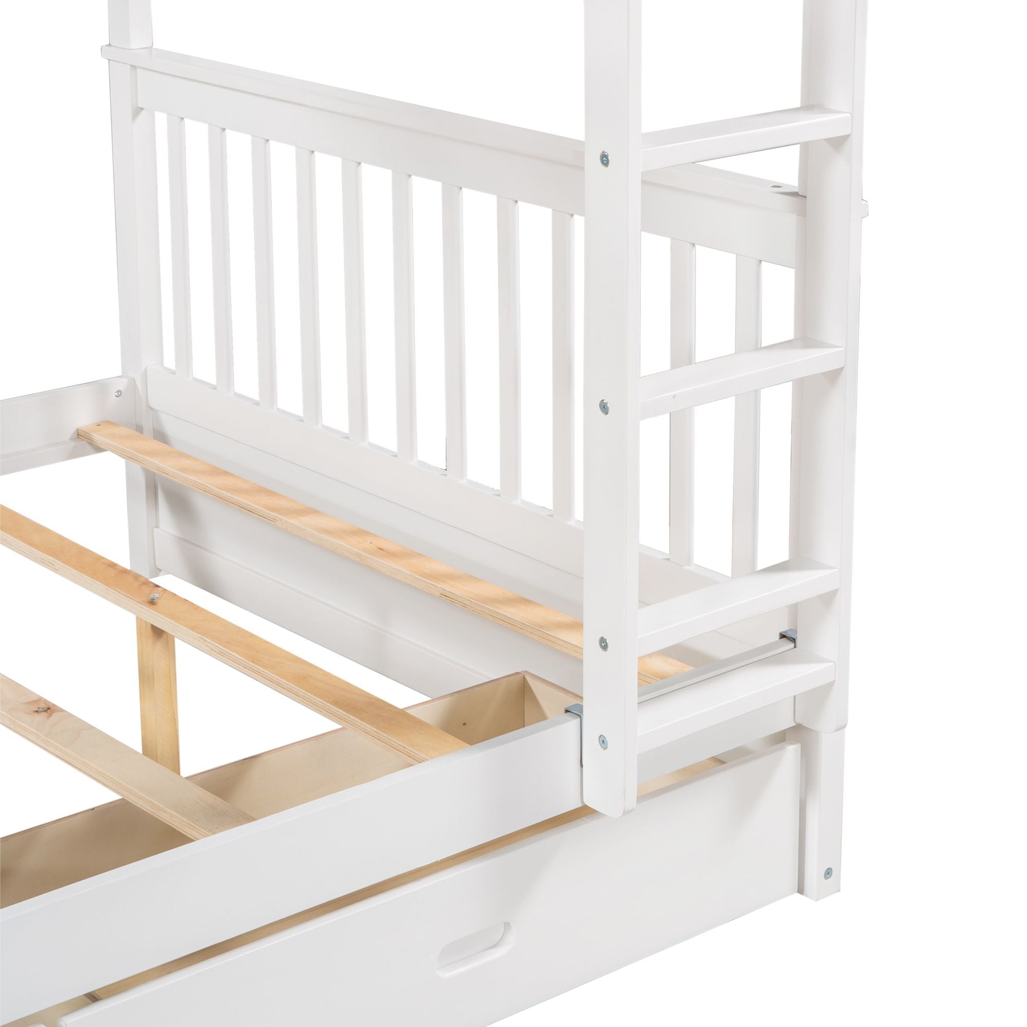 Full Over Full Wood Bunk Bed with Storage Drawers and Ladders in White | Just Better Bunk Beds - View 11