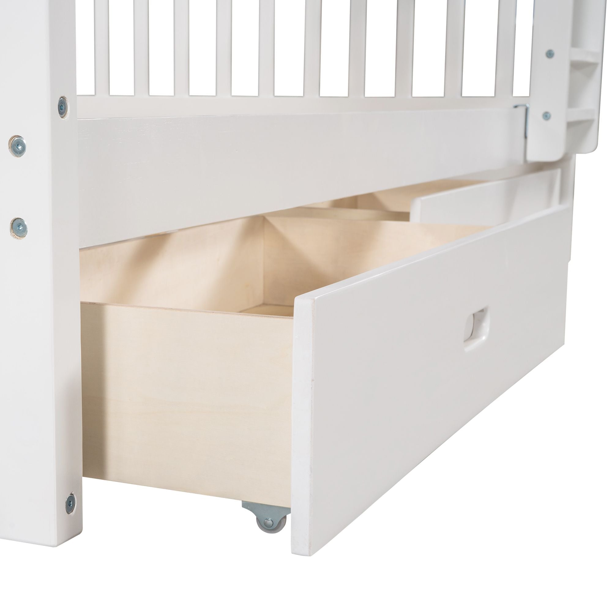 Full Over Full Wood Bunk Bed with Storage Drawers and Ladders in White | Just Better Bunk Beds - View 12