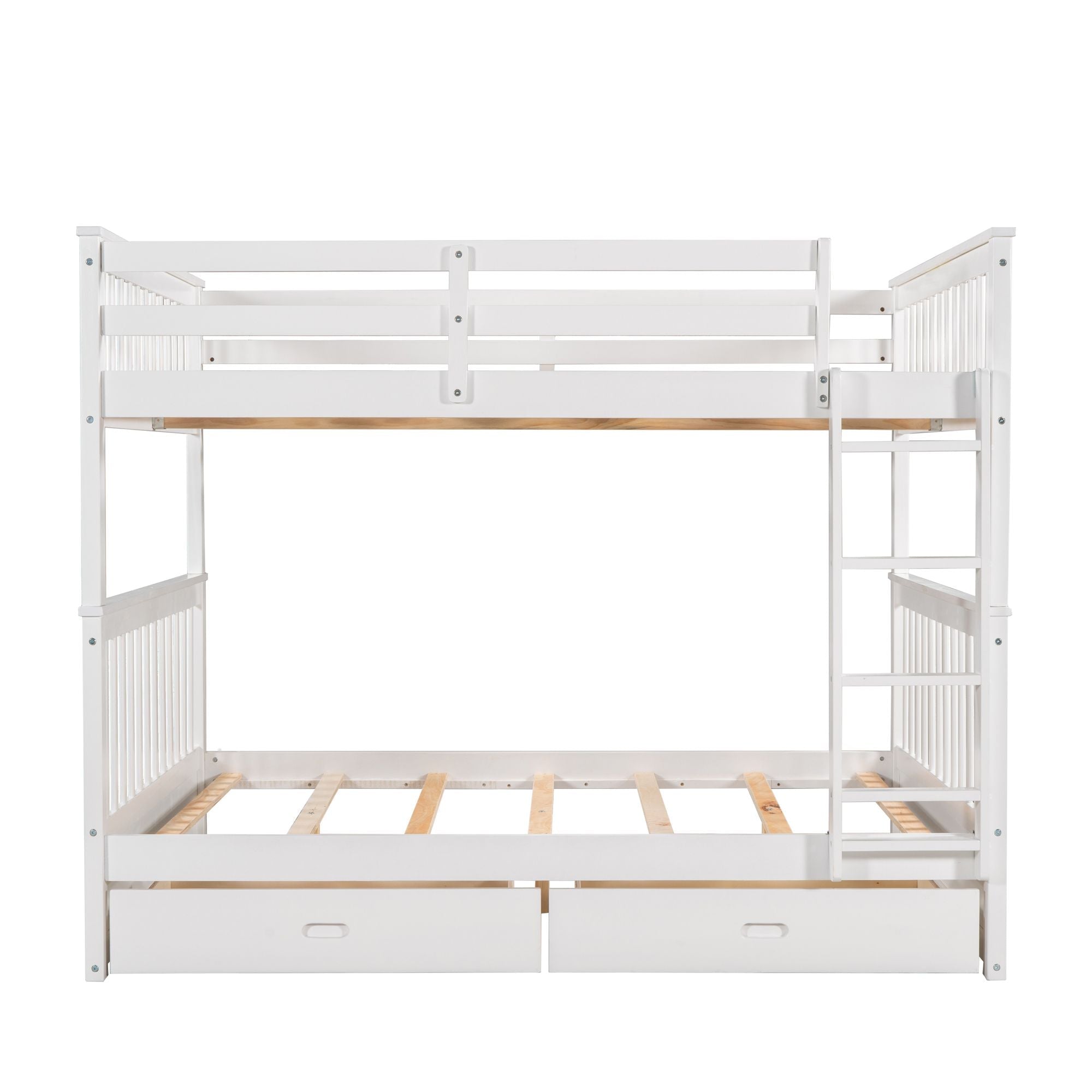 Full Over Full Wood Bunk Bed with Storage Drawers and Ladders in White | Just Better Bunk Beds - Detail View
