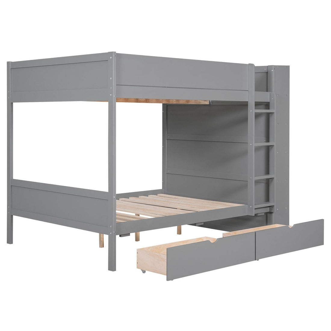 Full Over Full Wood Bunk Bed with Storage Drawers and Multi-Layer Cabinet, Gray | Just Better Bunk Beds - View 12