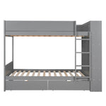Full Over Full Wood Bunk Bed with Storage Drawers and Multi-Layer Cabinet, Gray | Just Better Bunk Beds - Assembly View