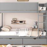 Full Over Full Wood Bunk Bed with Storage Drawers and Multi-Layer Cabinet, Gray | Just Better Bunk Beds - View 18