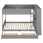 Full Over Full Wood Bunk Bed with Storage Drawers and Multi-Layer Cabinet, Gray | Just Better Bunk Beds - Detail View