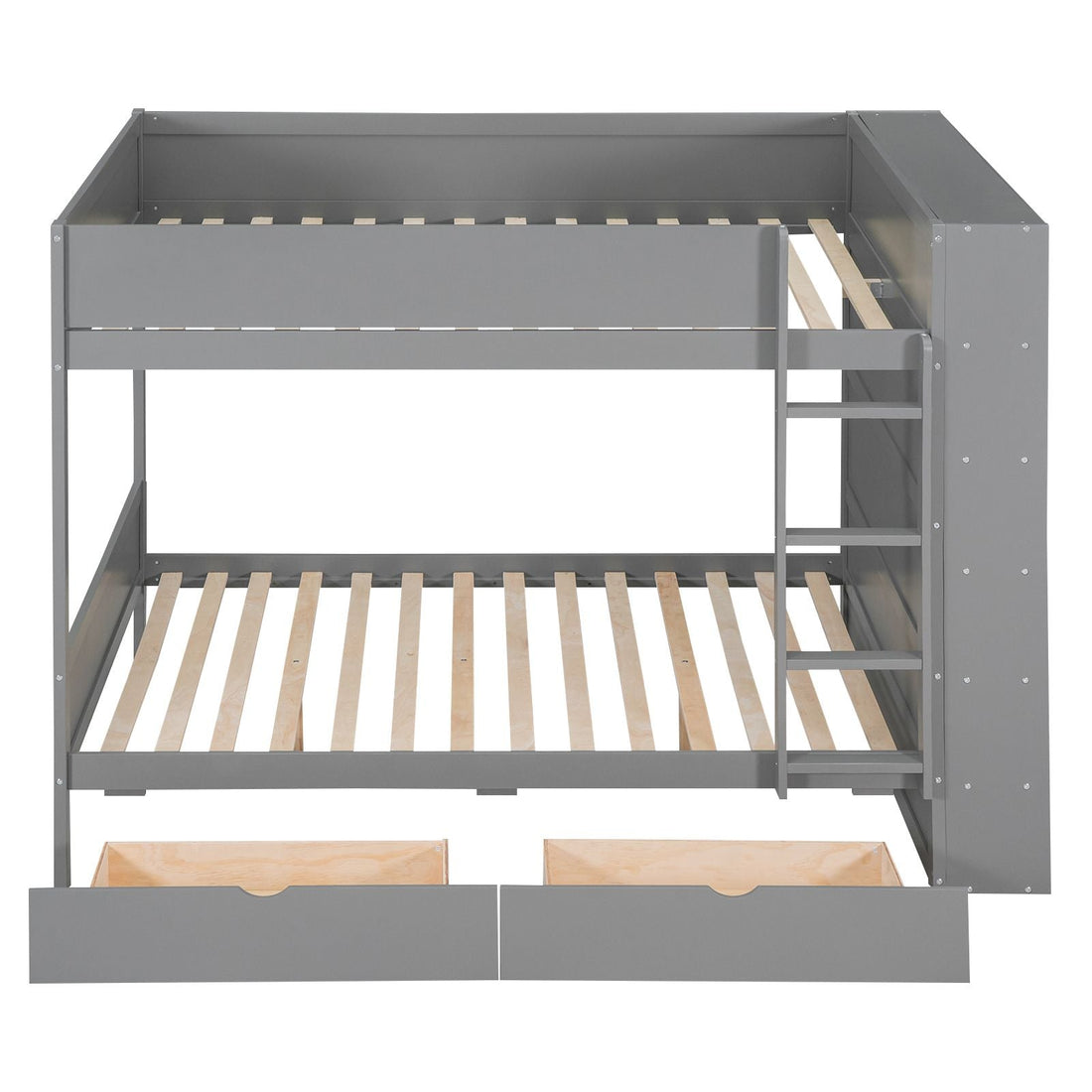 Full Over Full Wood Bunk Bed with Storage Drawers and Multi-Layer Cabinet, Gray | Just Better Bunk Beds - Detail View
