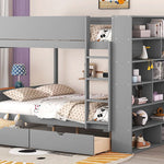 Full Over Full Wood Bunk Bed with Storage Drawers and Multi-Layer Cabinet, Gray | Just Better Bunk Beds - View 17