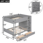 Full Over Full Wood Bunk Bed with Storage Drawers and Multi-Layer Cabinet, Gray | Just Better Bunk Beds - View 8