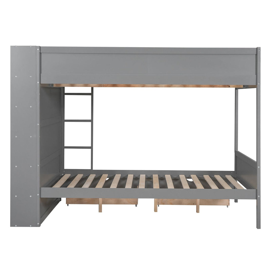 Full Over Full Wood Bunk Bed with Storage Drawers and Multi-Layer Cabinet, Gray | Just Better Bunk Beds - View 11