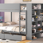Full Over Full Wood Bunk Bed with Storage Drawers and Multi-Layer Cabinet, Gray | Just Better Bunk Beds - View 19