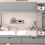 Full Over Full Wood Bunk Bed with Storage Drawers and Multi-Layer Cabinet, Gray | Just Better Bunk Beds - View 20