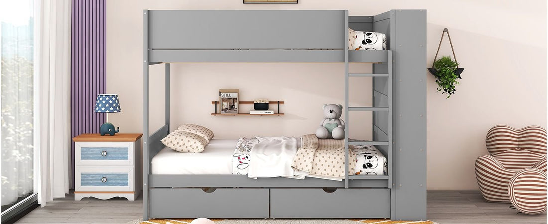 Full Over Full Wood Bunk Bed with Storage Drawers and Multi-Layer Cabinet, Gray | Just Better Bunk Beds - View 20