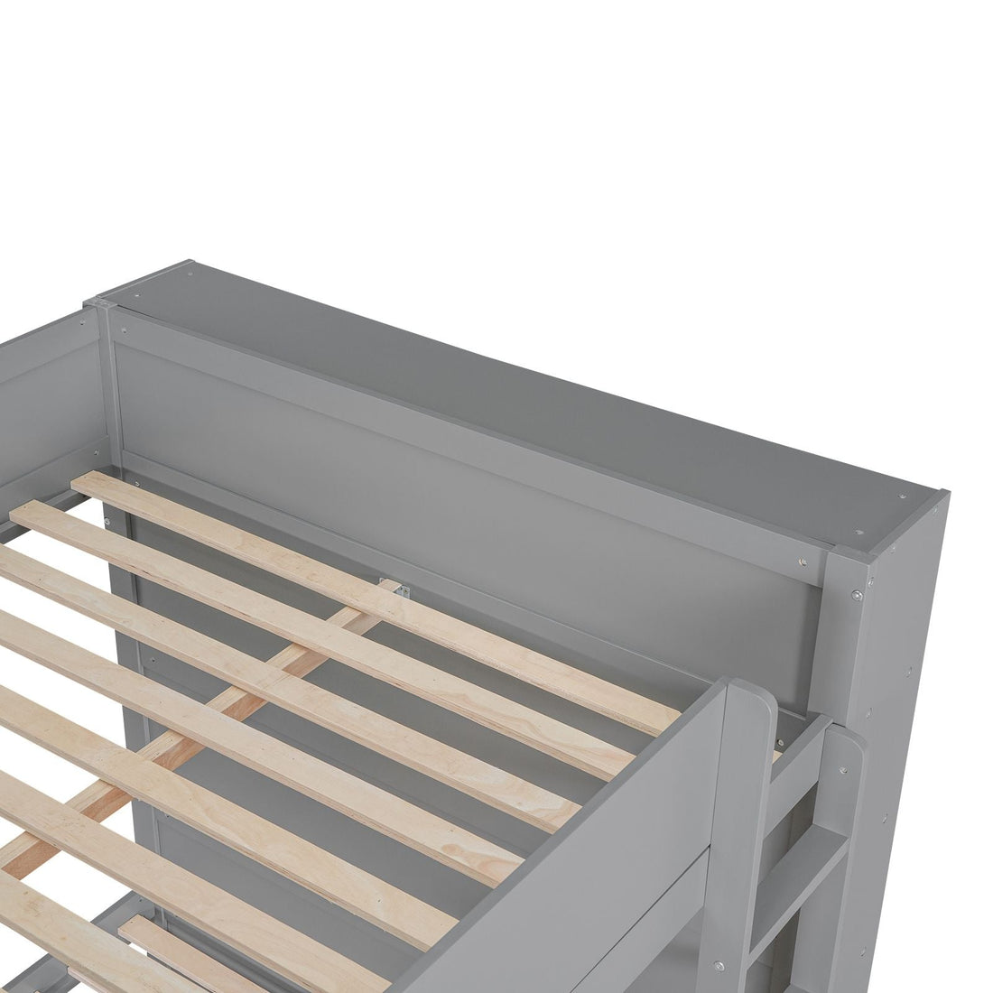 Full Over Full Wood Bunk Bed with Storage Drawers and Multi-Layer Cabinet, Gray | Just Better Bunk Beds - View 16