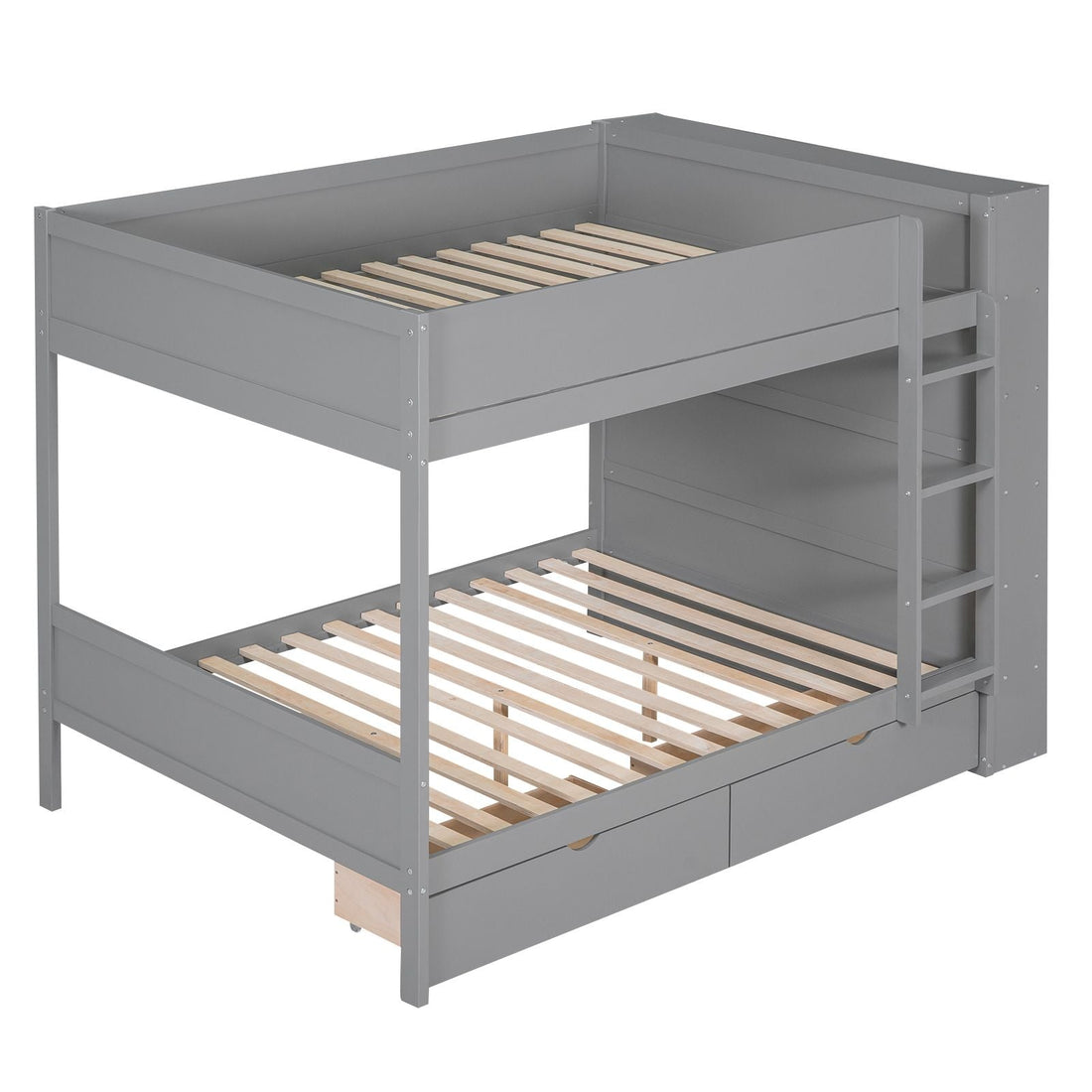 Full Over Full Wood Bunk Bed with Storage Drawers and Multi-Layer Cabinet, Gray | Just Better Bunk Beds - View 10