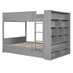 Full Over Full Wood Bunk Bed with Storage Drawers and Multi-Layer Cabinet, Gray | Just Better Bunk Beds - View 5