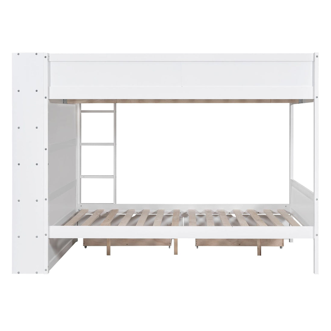 Full Over Full Wood Bunk Bed with Storage Drawers and Multi-Layer Cabinet, White | Just Better Bunk Beds - View 11