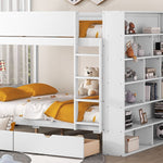 Full Over Full Wood Bunk Bed with Storage Drawers and Multi-Layer Cabinet, White | Just Better Bunk Beds - View 19