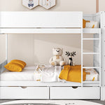 Full Over Full Wood Bunk Bed with Storage Drawers and Multi-Layer Cabinet, White | Just Better Bunk Beds - View 18