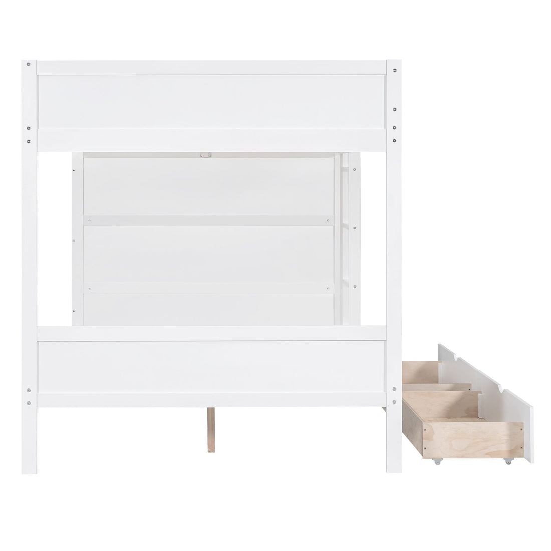 Full Over Full Wood Bunk Bed with Storage Drawers and Multi-Layer Cabinet, White | Just Better Bunk Beds - View 8