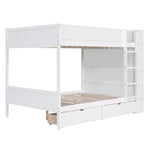Full Over Full Wood Bunk Bed with Storage Drawers and Multi-Layer Cabinet, White | Just Better Bunk Beds - View 13