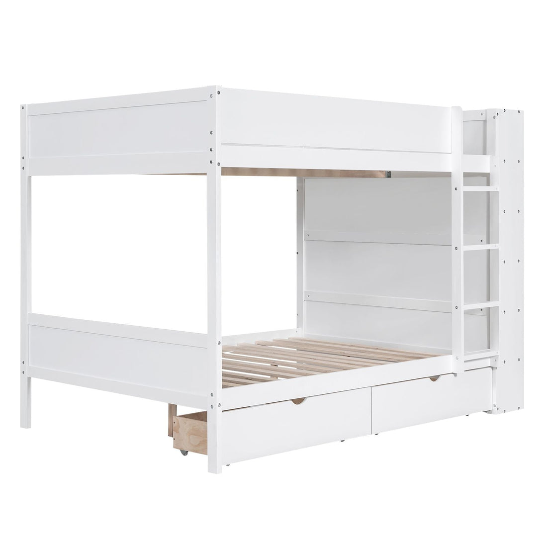 Full Over Full Wood Bunk Bed with Storage Drawers and Multi-Layer Cabinet, White | Just Better Bunk Beds - View 13