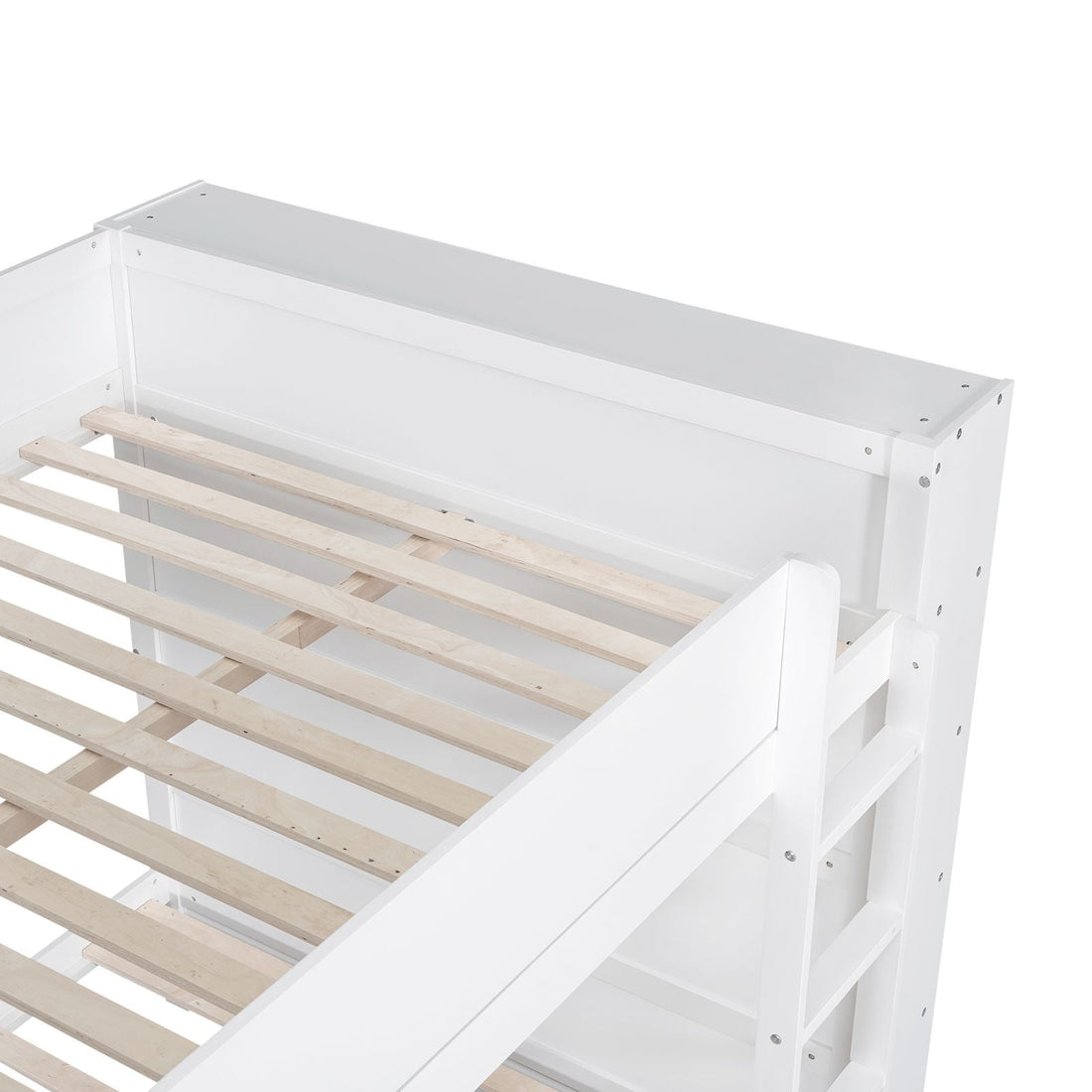 Full Over Full Wood Bunk Bed with Storage Drawers and Multi-Layer Cabinet, White | Just Better Bunk Beds - View 15