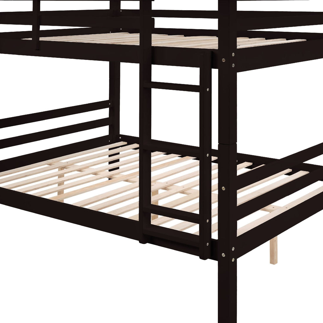 Full Over Full Wood Bunk Bed with Thick Posts, High Guardrail, Ladder in Espresso | Just Better Bunk Beds - View 12
