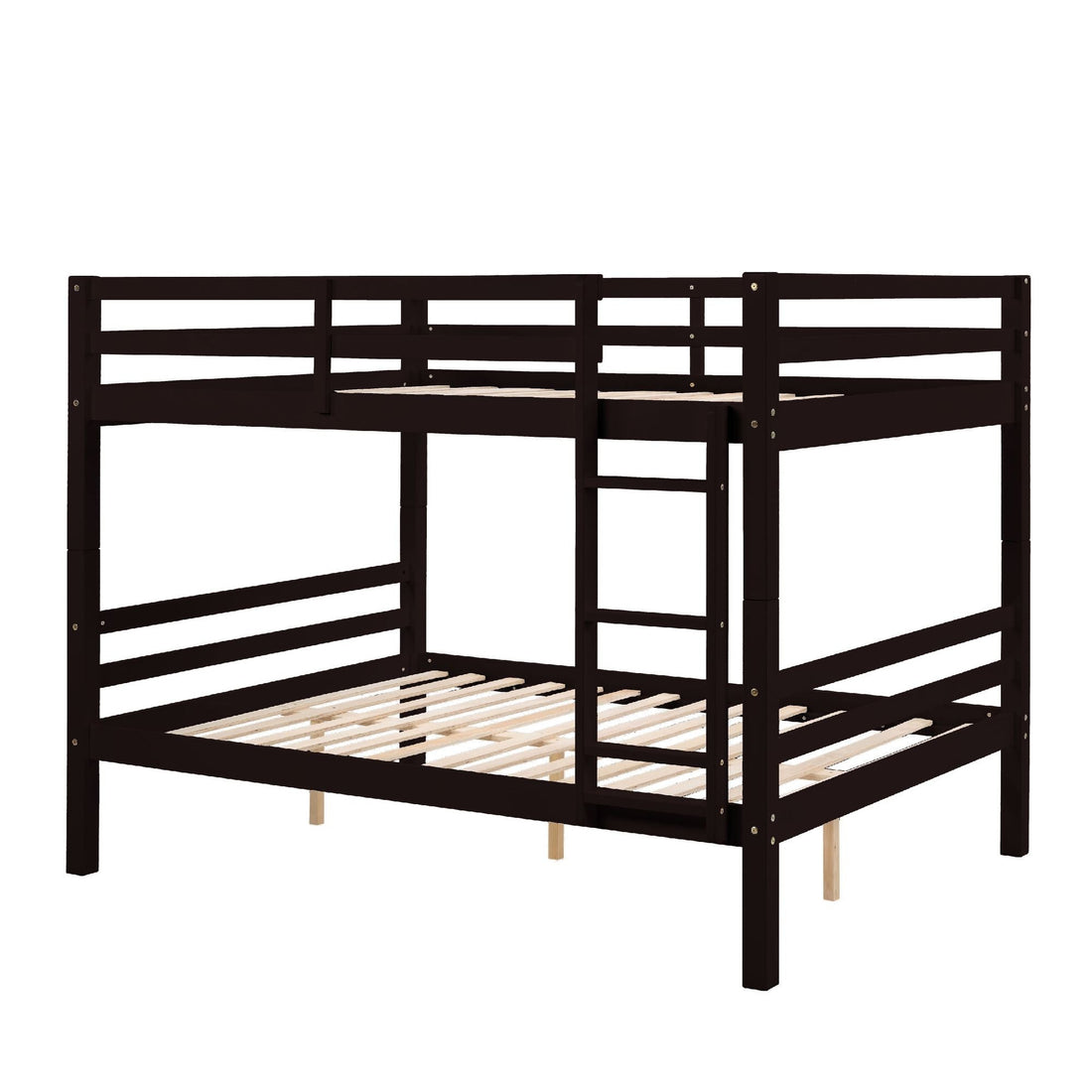 Full Over Full Wood Bunk Bed with Thick Posts, High Guardrail, Ladder in Espresso | Just Better Bunk Beds - View 8