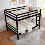 Full Over Full Wood Bunk Bed with Thick Posts, High Guardrail, Ladder in Espresso | Just Better Bunk Beds - Detail View