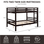 Full Over Full Wood Bunk Bed with Thick Posts, High Guardrail, Ladder in Espresso | Just Better Bunk Beds - View 6