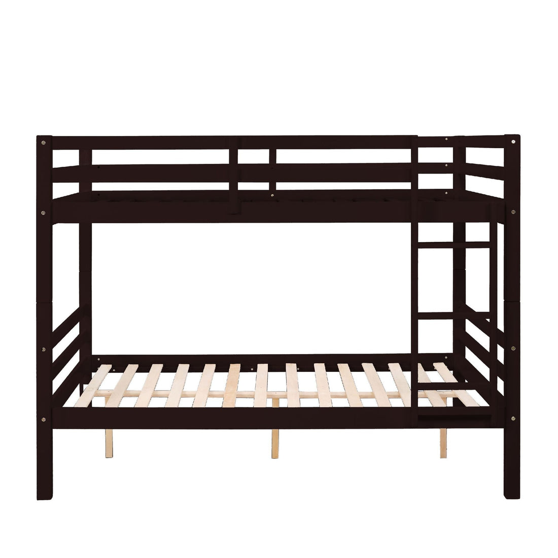 Full Over Full Wood Bunk Bed with Thick Posts, High Guardrail, Ladder in Espresso | Just Better Bunk Beds - View 9