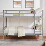 Full Over Full Wood Bunk Bed with Thick Posts, High Guardrail, Ladder in Grey | Just Better Bunk Beds - Side View