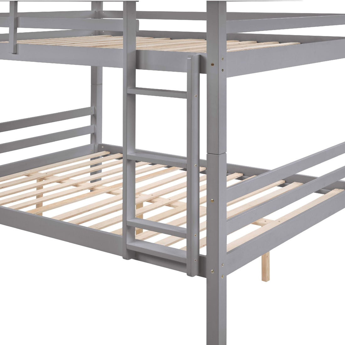 Full Over Full Wood Bunk Bed with Thick Posts, High Guardrail, Ladder in Grey | Just Better Bunk Beds - View 12