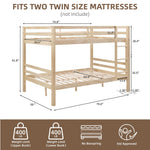 Full Over Full Wood Bunk Bed with Thick Posts, High Guardrail, Ladder, Natural Finish | Just Better Bunk Beds - View 6