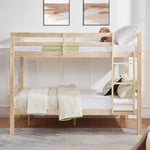 Full Over Full Wood Bunk Bed with Thick Posts, High Guardrail, Ladder, Natural Finish | Just Better Bunk Beds - Side View