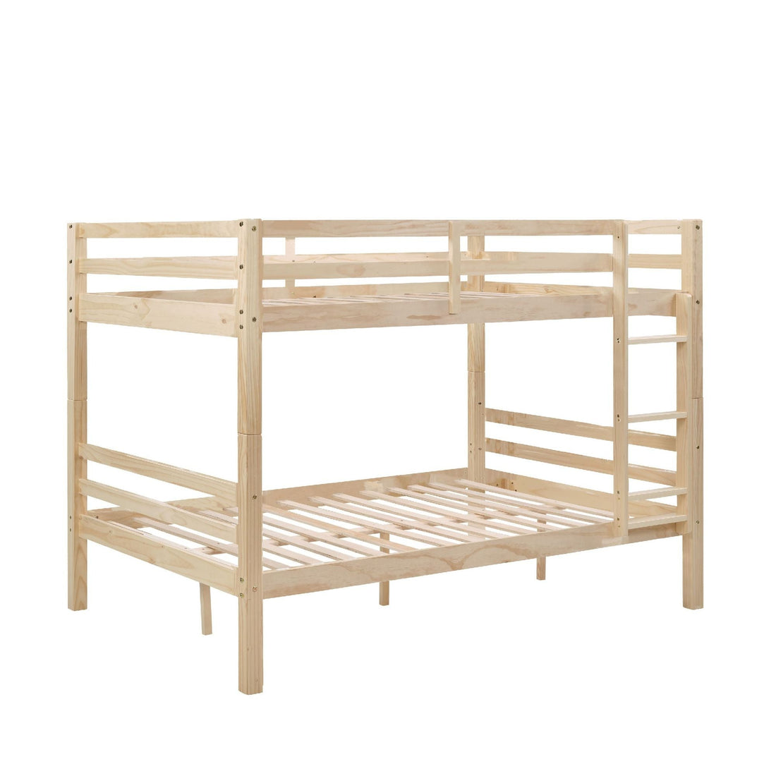 Full Over Full Wood Bunk Bed with Thick Posts, High Guardrail, Ladder, Natural Finish | Just Better Bunk Beds - View 9