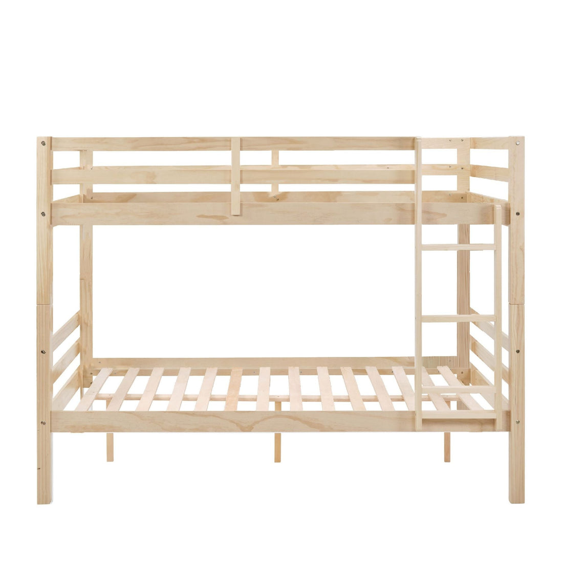 Full Over Full Wood Bunk Bed with Thick Posts, High Guardrail, Ladder, Natural Finish | Just Better Bunk Beds - View 8