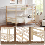 Full Over Full Wood Bunk Bed with Thick Posts, High Guardrail, Ladder, Natural Finish | Just Better Bunk Beds - Assembly View