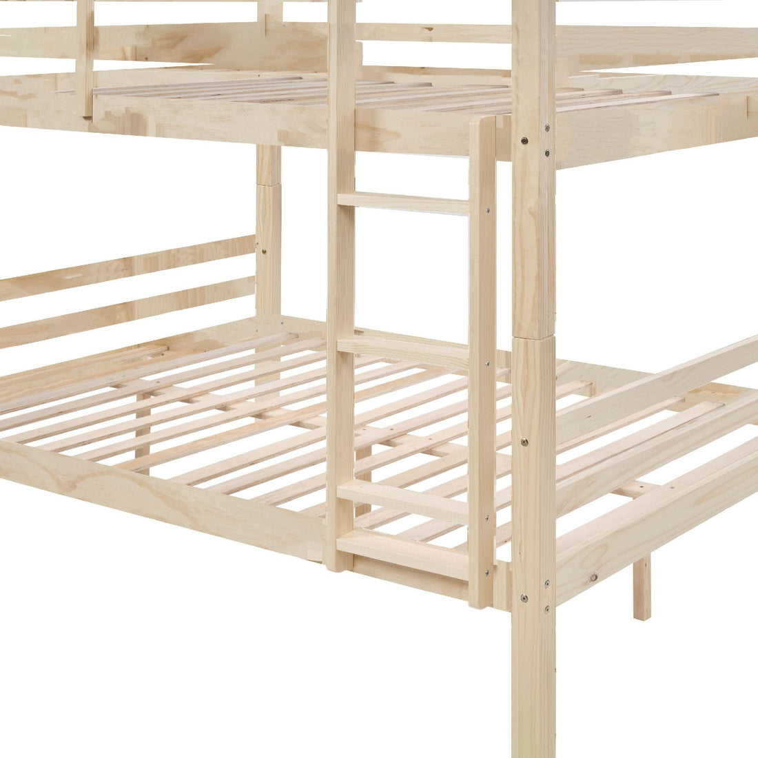 Full Over Full Wood Bunk Bed with Thick Posts, High Guardrail, Ladder, Natural Finish | Just Better Bunk Beds - View 12