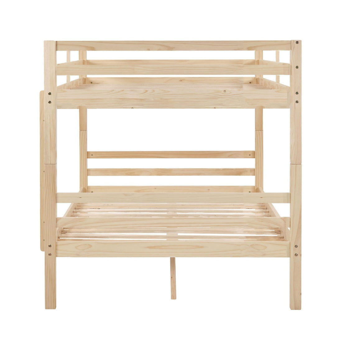 Full Over Full Wood Bunk Bed with Thick Posts, High Guardrail, Ladder, Natural Finish | Just Better Bunk Beds - View 11