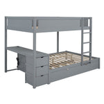 Full Over Full Wood Bunk Bed with Trundle, Storage Drawers, Desk, Gray | Just Better Bunk Beds - View 7