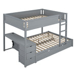 Full Over Full Wood Bunk Bed with Trundle, Storage Drawers, Desk, Gray | Just Better Bunk Beds - View 6