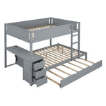 Full Over Full Wood Bunk Bed with Trundle, Storage Drawers, Desk, Gray | Just Better Bunk Beds - View 5
