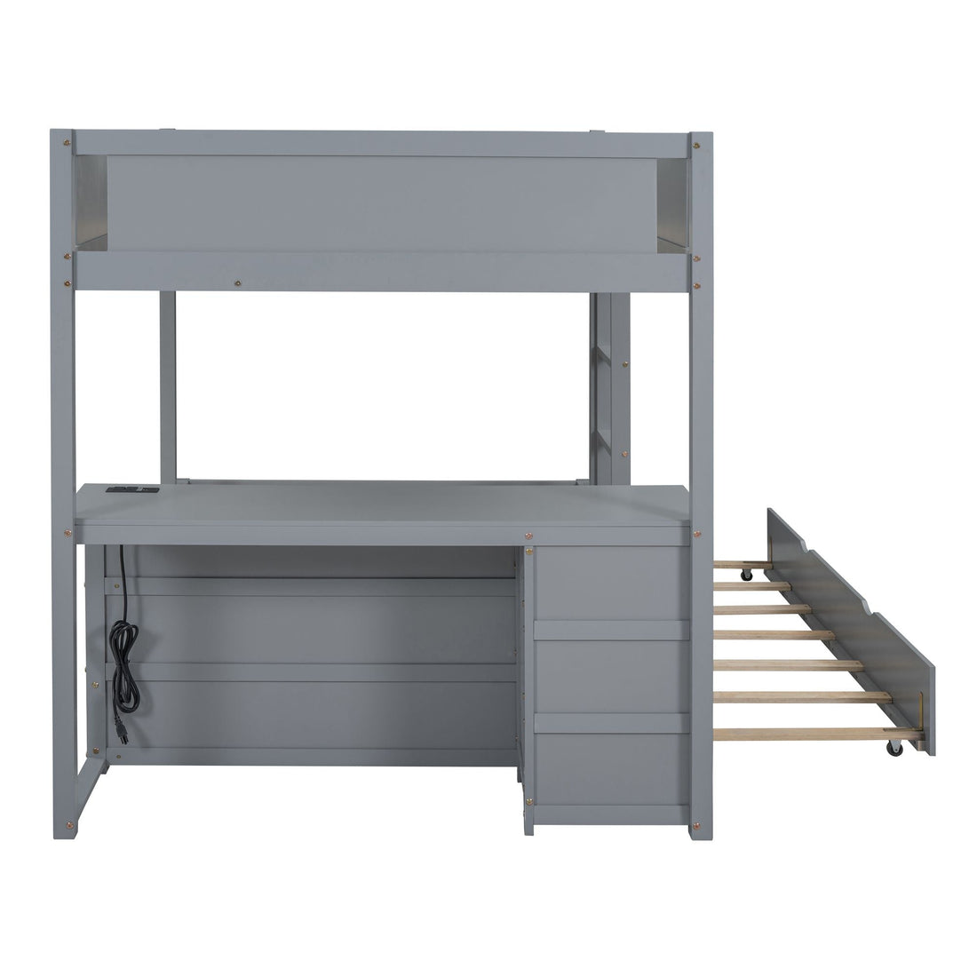 Full Over Full Wood Bunk Bed with Trundle, Storage Drawers, Desk, Gray | Just Better Bunk Beds - View 17