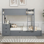 Full Over Full Wood Bunk Bed with Trundle, Storage Drawers, Desk, Gray | Just Better Bunk Beds - Side View
