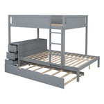 Full Over Full Wood Bunk Bed with Trundle, Storage Drawers, Desk, Gray | Just Better Bunk Beds - View 10