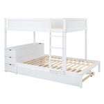 Full Over Full Wood Bunk Bed with Twin Trundle, Desk, and Storage Drawers in White | Just Better Bunk Beds - View 11