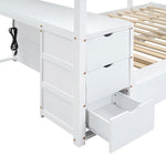 Full Over Full Wood Bunk Bed with Twin Trundle, Desk, and Storage Drawers in White | Just Better Bunk Beds - View 19