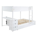 Full Over Full Wood Bunk Bed with Twin Trundle, Desk, and Storage Drawers in White | Just Better Bunk Beds - View 8