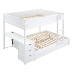 Full Over Full Wood Bunk Bed with Twin Trundle, Desk, and Storage Drawers in White | Just Better Bunk Beds - View 7