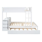 Full Over Full Wood Bunk Bed with Twin Trundle, Desk, and Storage Drawers in White | Just Better Bunk Beds - View 12